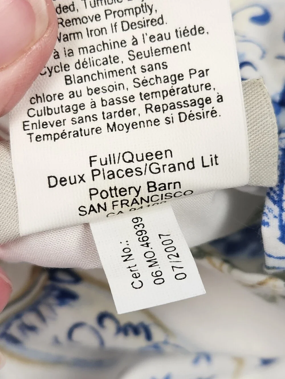 Pottery Barn Blue Vase Duvet Sz F/Q Cottagecore French Floral 100% Cotton NOS